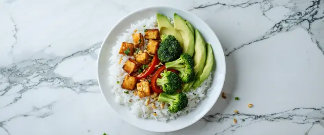 Roasted Veggie Vegan Rice Bowl with Garlic Sauce