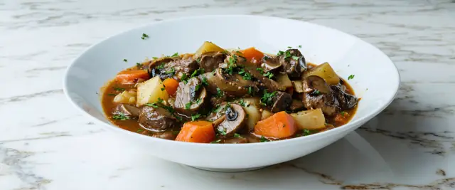 Rustic Beef and Mushroom Stew with Red Wine and Thyme