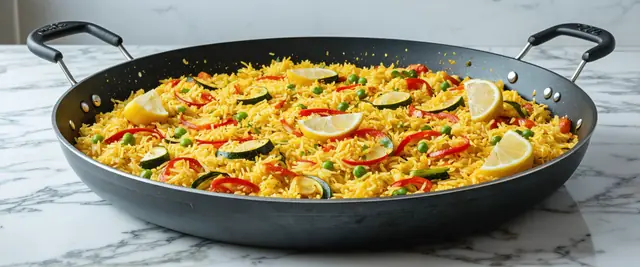 Saffron-Infused Vegetable Paella with Roasted Red Peppers