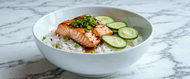 Salmon Avocado Brown Rice Bowl with Wasabi Soy Glaze