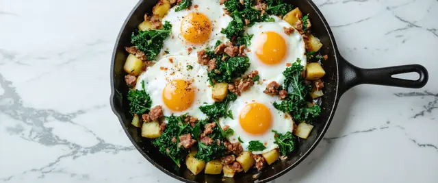 Sausage and Kale Breakfast Skillet with Fried Eggs