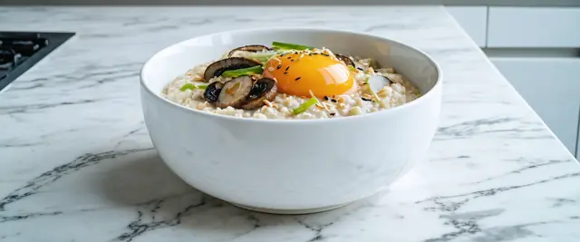 Savory Oatmeal with Miso, Mushrooms, and Poached Egg