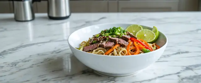 Sesame Ginger Beef and Buckwheat Noodle Bowl with Scallion Ponzu
