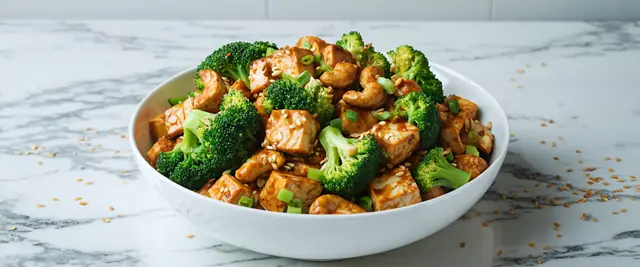 Sesame Ginger Tofu and Broccoli Stir-Fry with Cashews