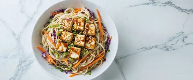 Sesame Ginger Tofu Noodle Salad with Scallions