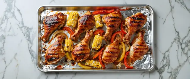 Sheet Pan BBQ Chicken Dinner with Corn and Bell Peppers