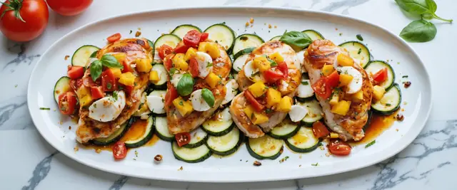 Sheet Pan Bruschetta Chicken with Roasted Zucchini