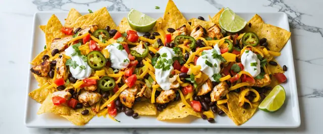 Sheet Pan Chicken Fajita Nachos with Tomatoes and Jalapeños