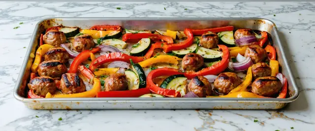 Sheet Pan Italian Sausage and Veggie Bake with Bell Peppers