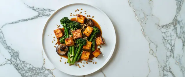 Sheet-Pan Roasted Tofu with Broccolini, Mushrooms, and Sweet Potatoes