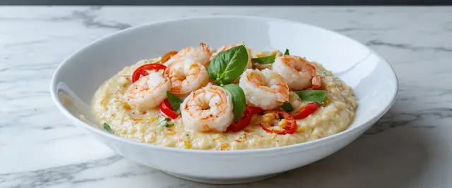 Shrimp and Grits with Roasted Red Pepper and Basil