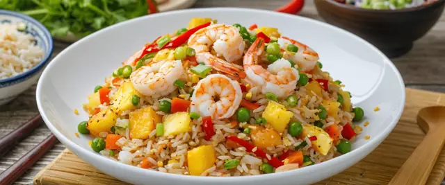 Shrimp and Pineapple Fried Rice Bowl with Sweet Chili Soy Glaze