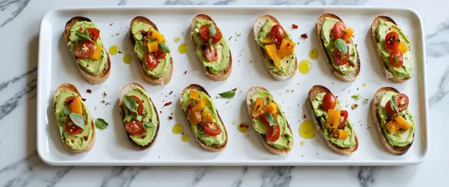 Smashed Avocado and Tomato Vegan Crostini