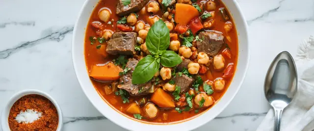 Spicy Lamb and Chickpea Stew with Harissa and Cilantro