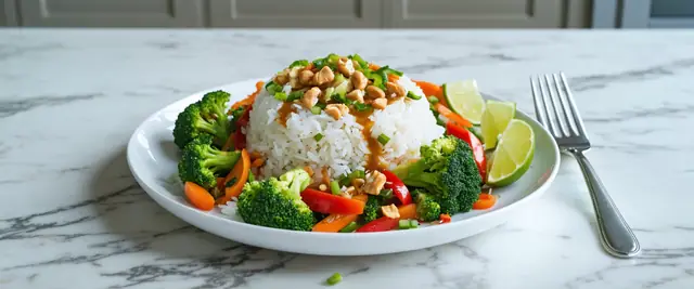 Spicy Thai Rice Bowl with Peanut Sauce