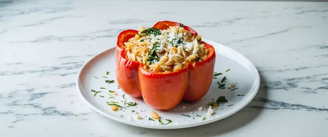 Spinach and Feta Orzo Stuffed Peppers