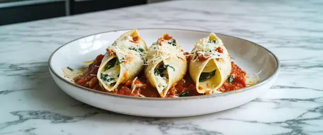Spinach and Ricotta Stuffed Shells with Marinara and Parmesan