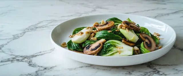 Stir-Fried Bok Choy with Garlic and Shiitake Mushrooms