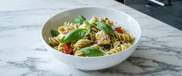 Sun-Dried Tomato and Basil Chicken Rotini with Pinenut Pesto