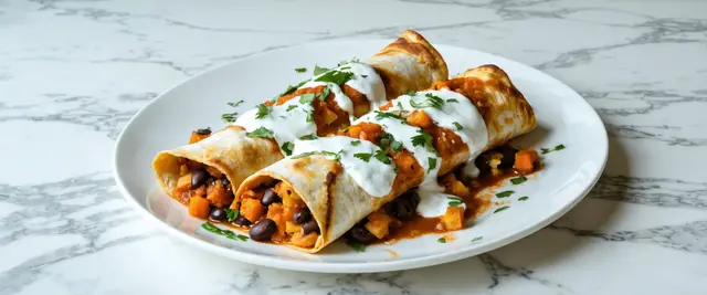 Sweet Potato and Black Bean Enchiladas with Cilantro Lime Crema