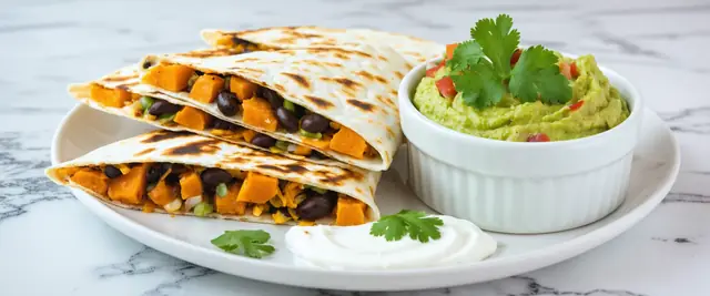 Sweet Potato and Black Bean Quesadillas with Mild Guacamole