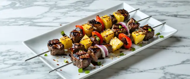 Teriyaki Beef Skewers with Pineapple Chunks