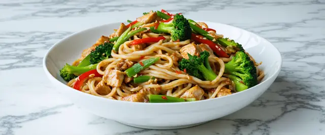 Teriyaki Glazed Turkey and Vegetable Udon with Broccolini