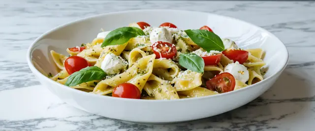 Tomato and Mozzarella Pesto Bowtie Pasta with Fresh Basil