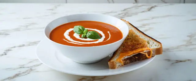 Tomato Basil Soup with Grilled Cheese