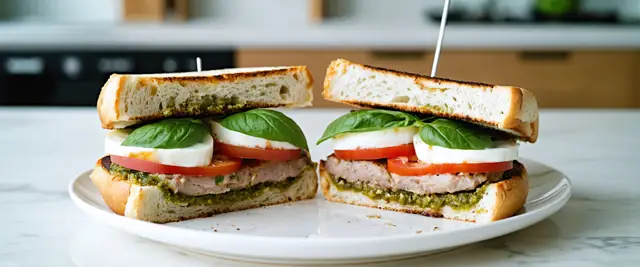 Turkey Pesto Caprese Burger with Balsamic Reduction