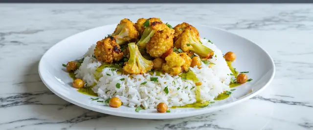 Turmeric Chickpea and Cauliflower Rice Bowl with Yogurt Tahini Sauce