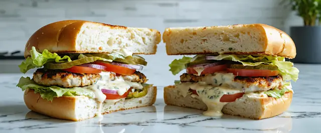 White BBQ Chicken Burger with Swiss