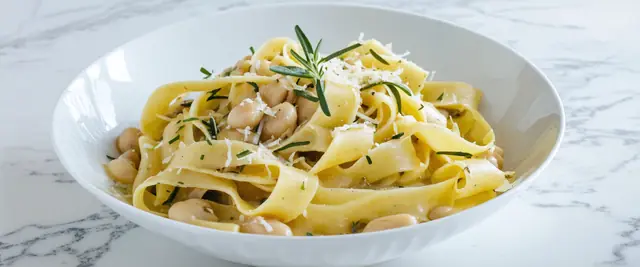White Bean and Rosemary Butter Sauce Pappardelle with Lemon Zest