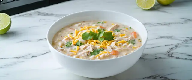 White Chicken Chili with Monterey Jack Cheese and Fresh Cilantro