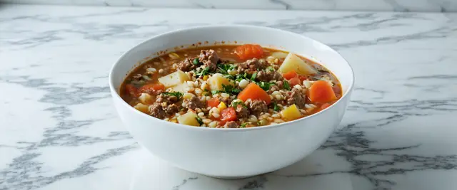 Wholesome Hamburger Soup with Barley and Worcestershire Sauce