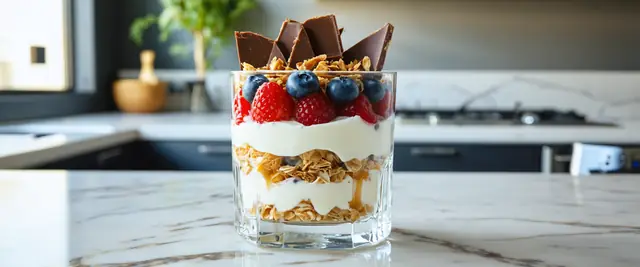 Yogurt and Granola Parfait with Dark Chocolate Shavings