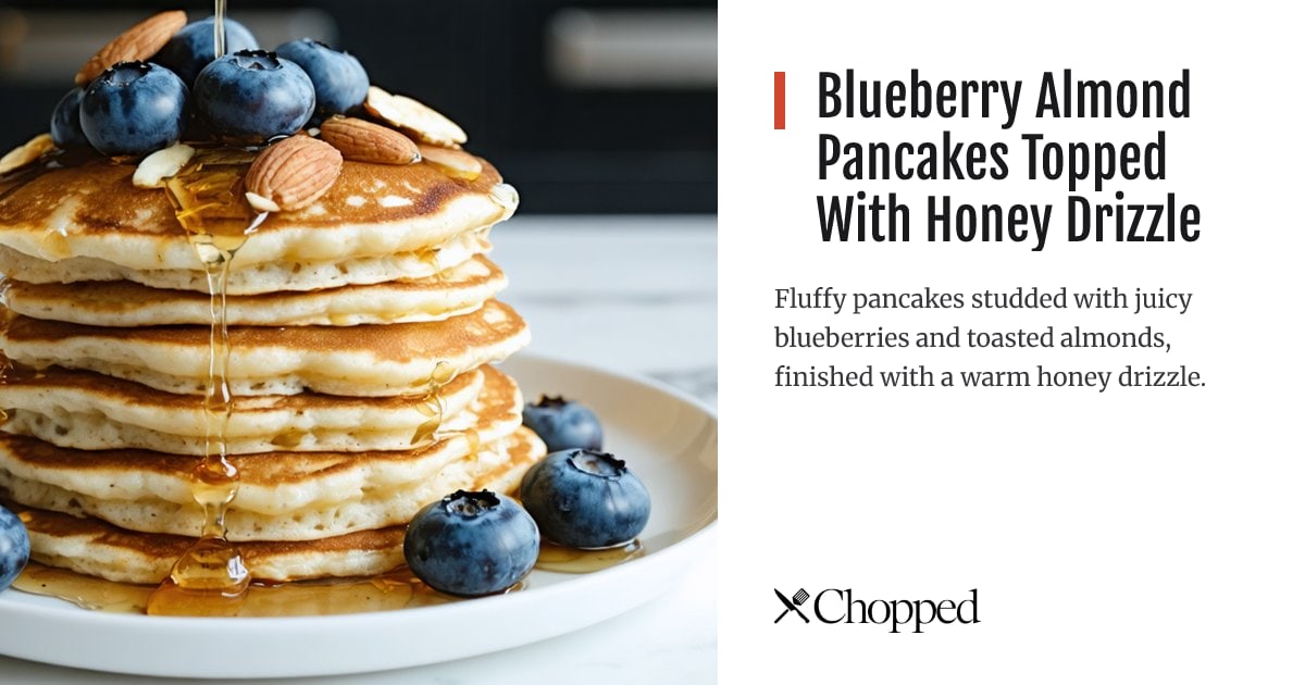 Blueberry Almond Pancakes Topped With Honey Drizzle | Chopped