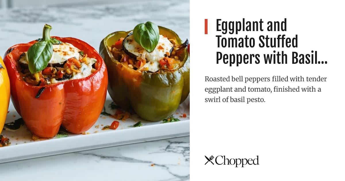 Eggplant and Tomato Stuffed Peppers with Basil Pesto | Chopped