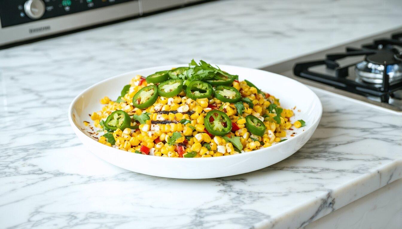 Spicy Grilled Corn Salad with Jalapeño - Chopped