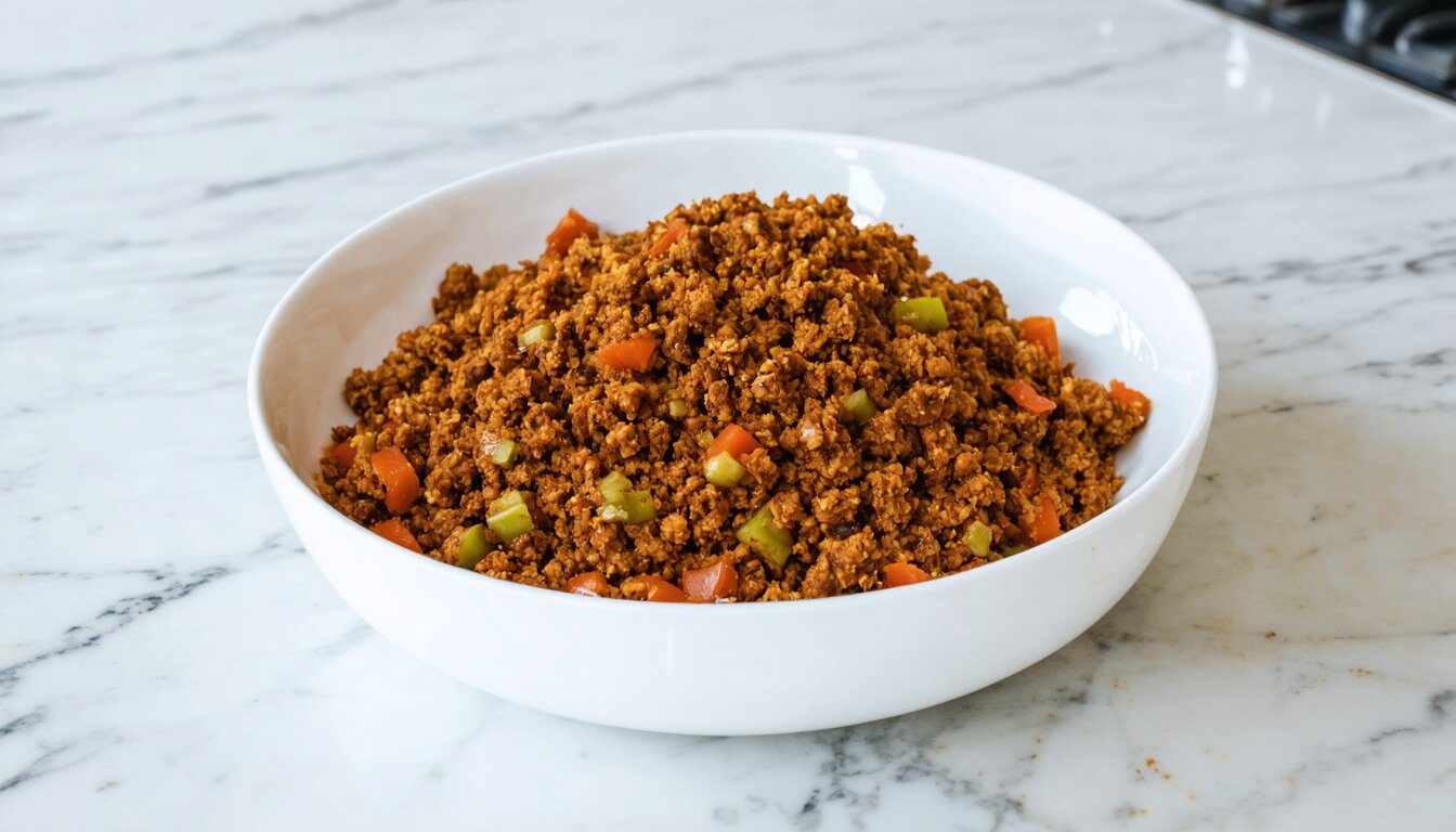 Vegan Taco Meat from Textured Vegetable Protein - Chopped