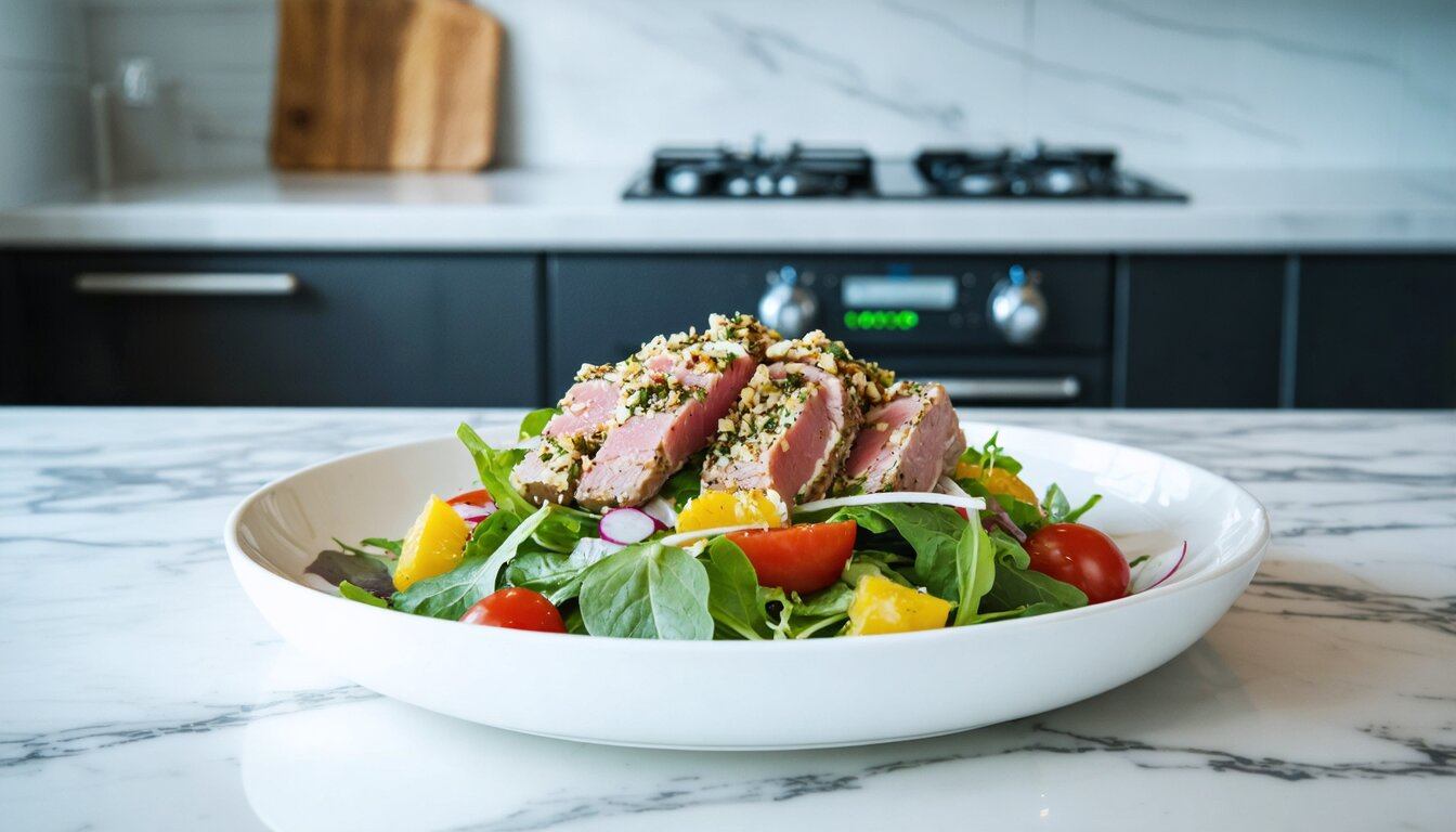 Herb-Encrusted Tuna Salad with Lemon Dijon Vinaigrette - Chopped