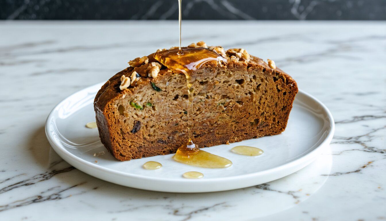 Walnut Zucchini Bread with A Drizzle of Honey - Chopped