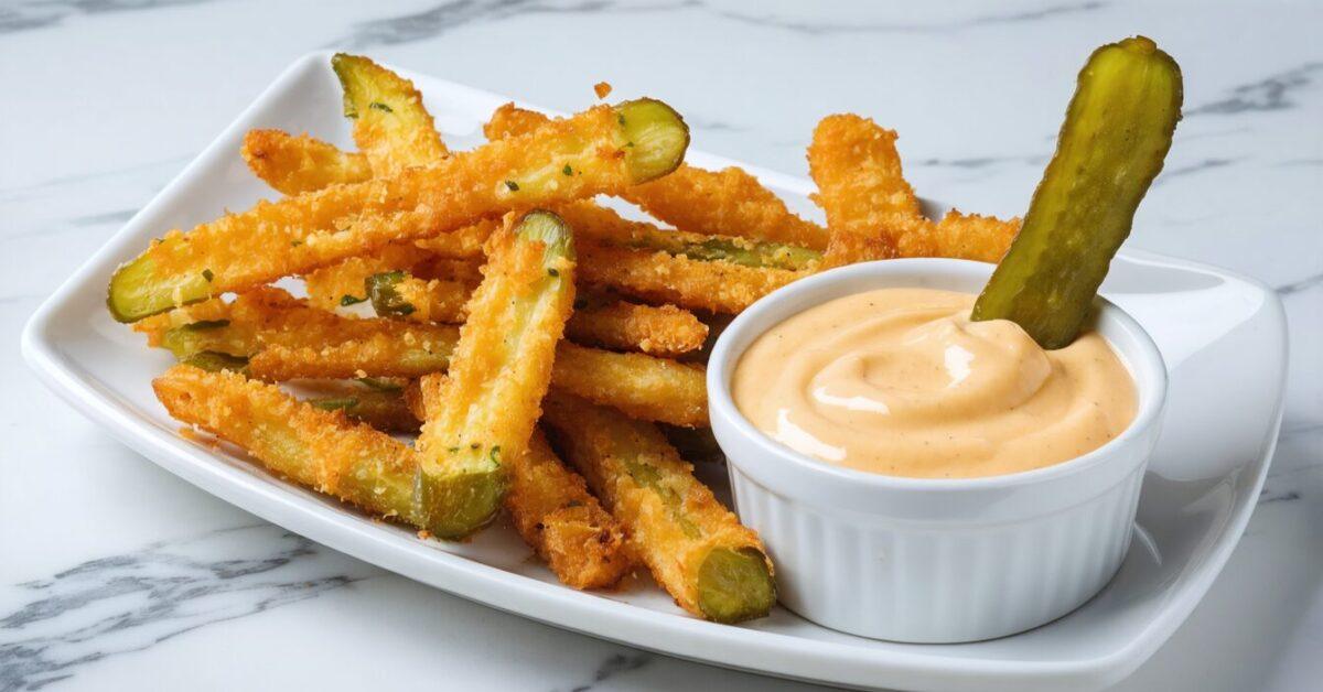Crispy Parmesan Pickle Fries with Ranch Hot Honey Dip