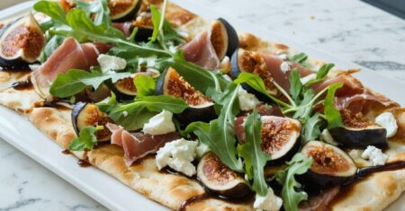 Fresh Fig and Prosciutto Flatbread with Balsamic Reduction