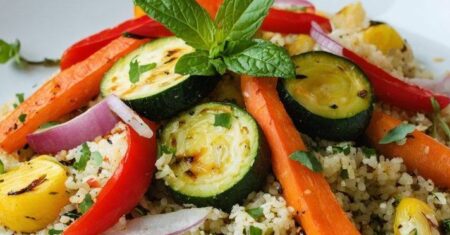 Roasted Spring Vegetables with Herbed Quinoa and Roasted Garlic