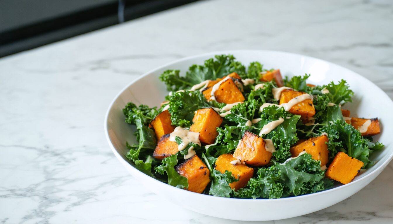 Sweet Potato and Kale Salad with Lemon Tahini Dressing - Chopped